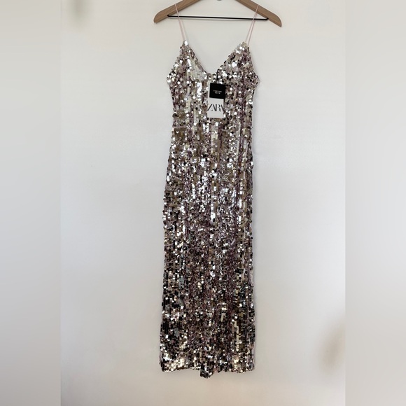 STRAPPY SEQUIN DRESS SILVER SIZE SMALL 9373/567 027/223 - Picture 2 of 12